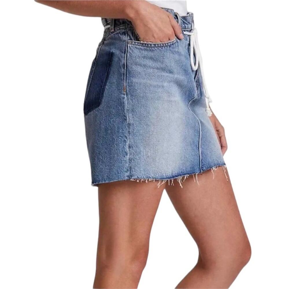 Hudson Jeans Frayed Hem Denim Mini Skirt Rope Belt NEW Size 26 - Picture 4 of 10